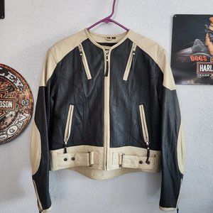 Harley Davidson Women's White Black Leather Jacket 97002-14W Size Large